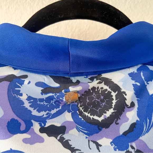 Versace Dress Y2K Collared Blue Baroque Camouflage Midi Size 4 Small 40 EU - Picture 8 of 9